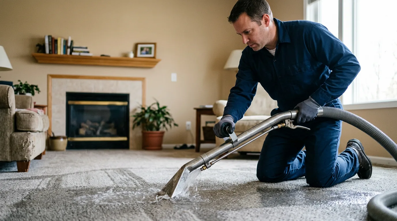 Water damage restoration technician working near Niles, IL